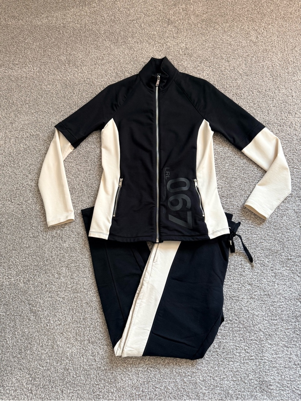 Lauren 67 by Ralph Lauren Black and Cream Track Jacket & Joggers Set